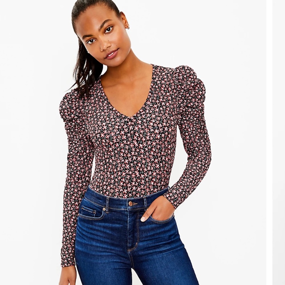 LOFT floral puff long sleeve tee